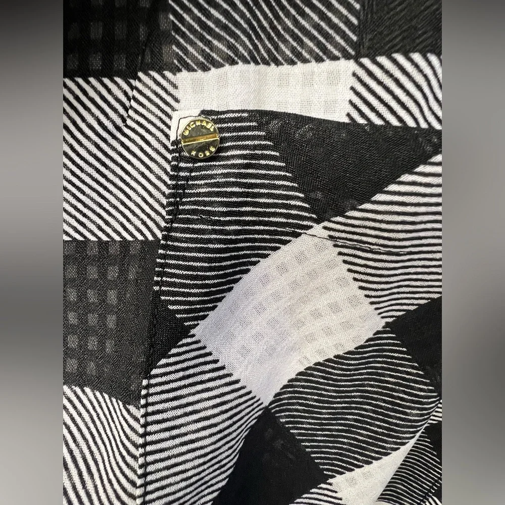 Michael Kors Black/White Plaid Shirt-‎ Small, Discoloration near snap in front